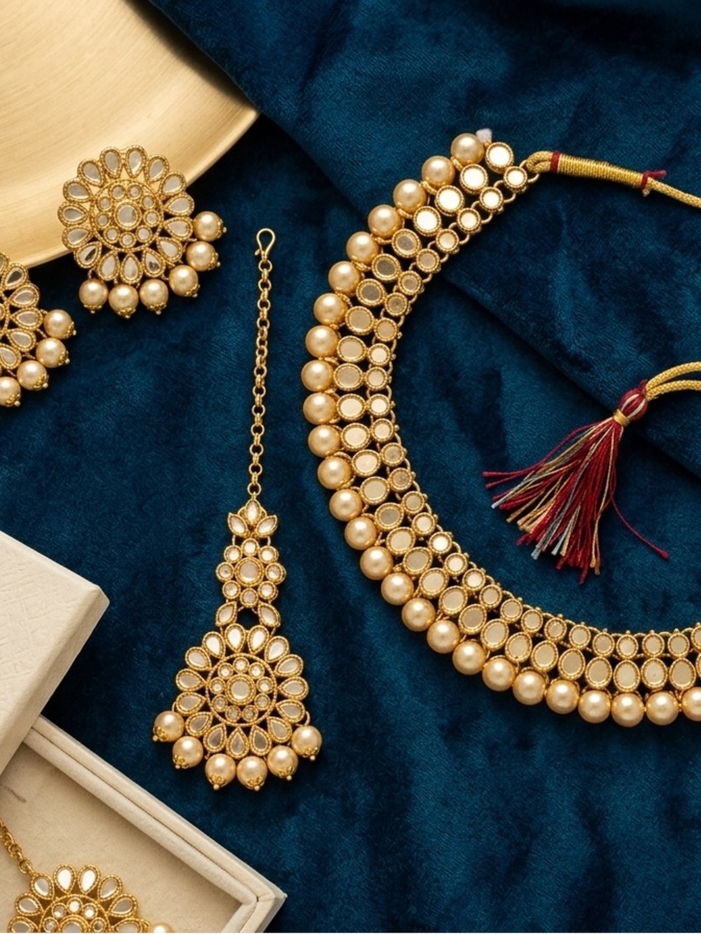 Elegant Gold Pearl Kundan Necklace Set for Women